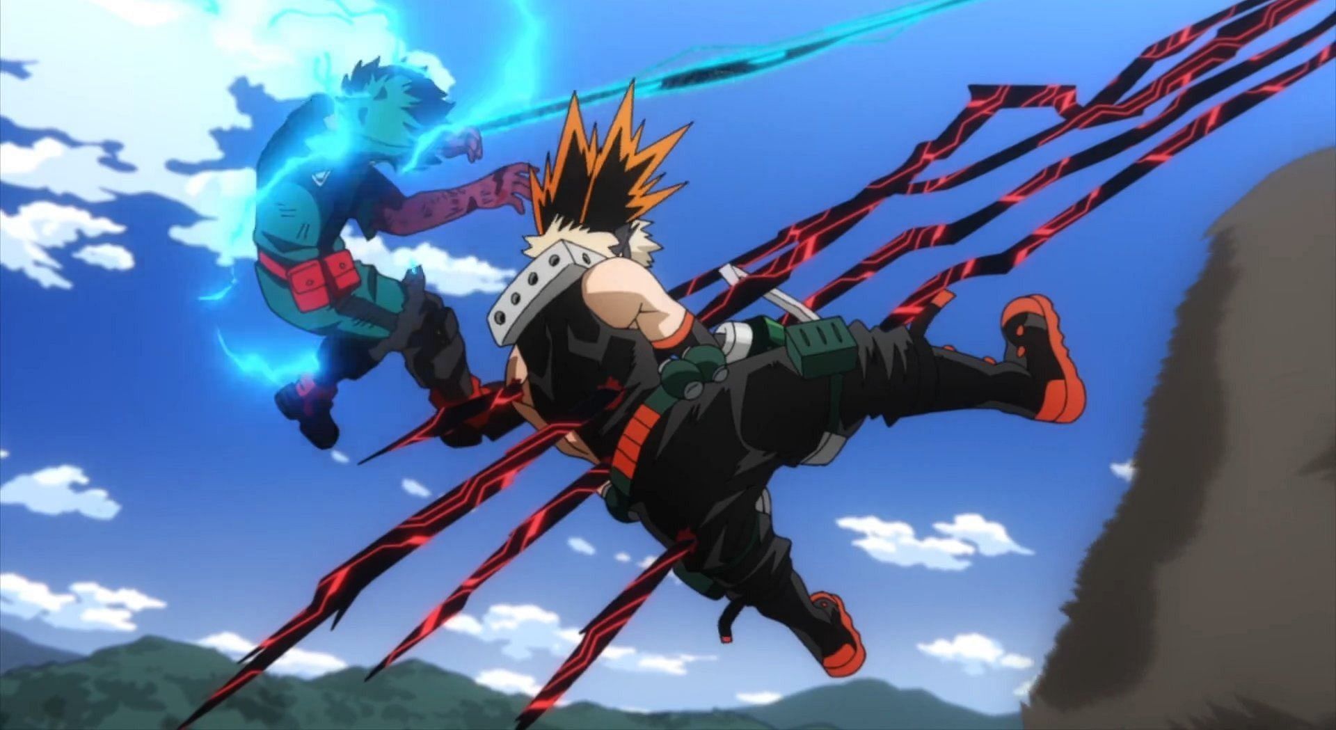 Bakugo saving Deku in the anime (Image via Bones)