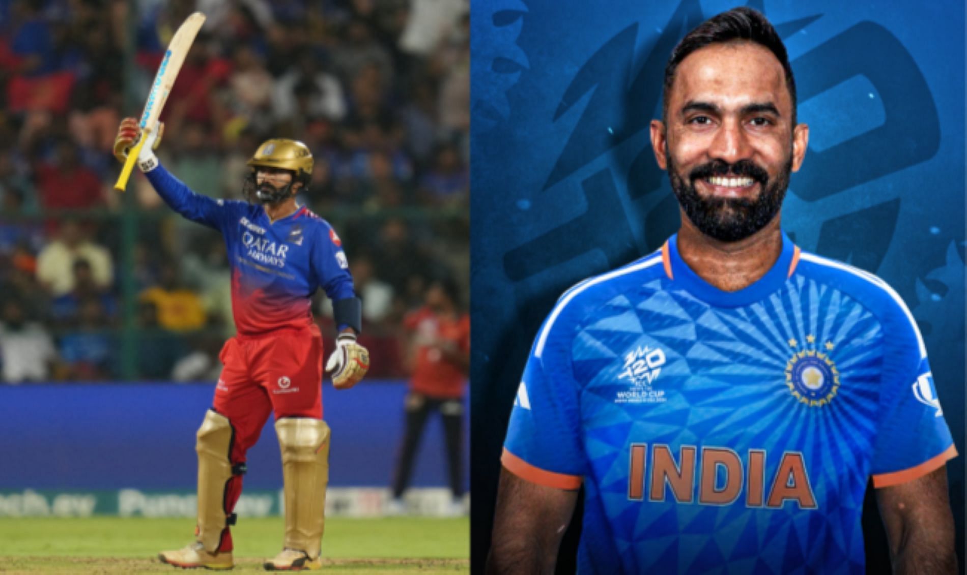 Dinesh Karthik is knocking on the doors of selection for the T20 World Cup in June [Credits: Sportskeeda  &amp; IPL Twitter handles]