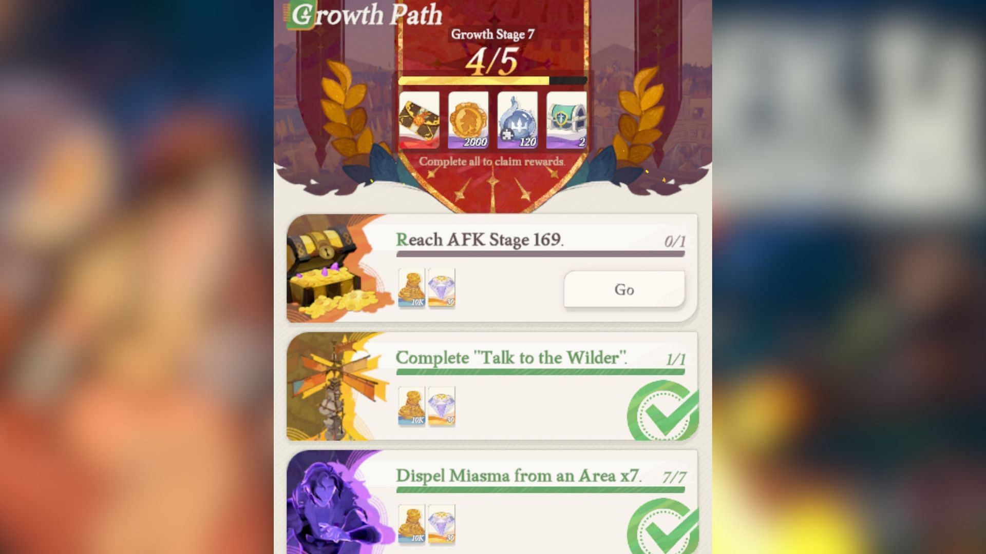 Completing various quests also rewards Diamonds and Gold in AFK Journey (Image via Farlight)