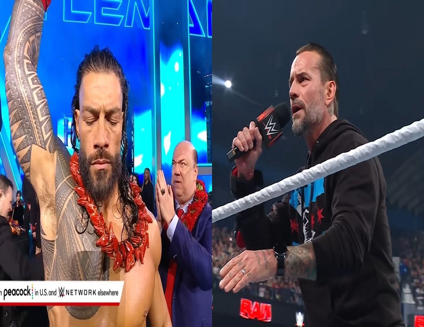 Roman Reigns and CM Punk { Image Source: Screenshot from WWE