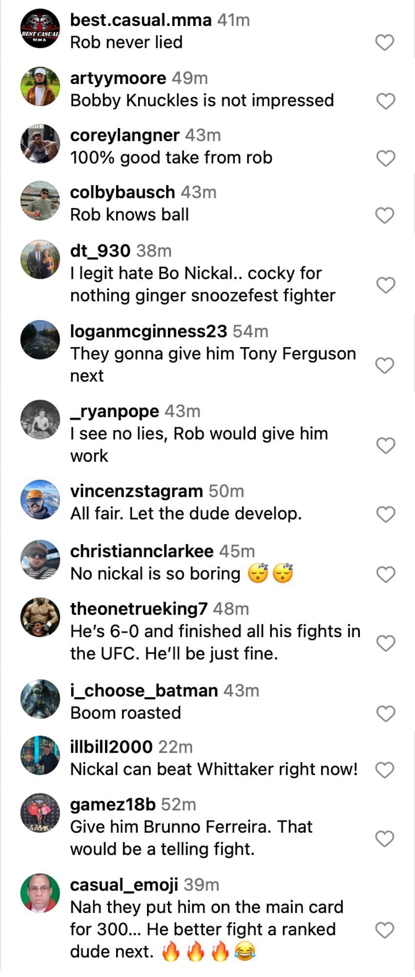 Fan reactions to Robert Whittaker&#039;s comments on Bo Nickal&#039;s UFC 300 win [via @mmajunkie on Instagram]