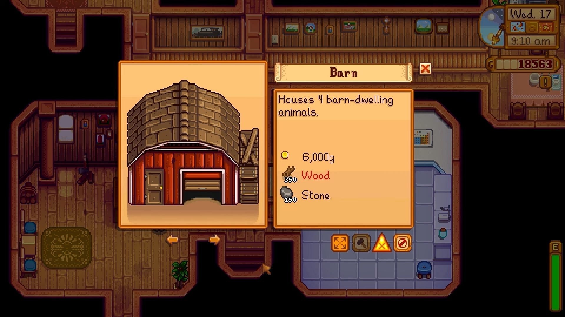 The Barn can be purchased from Robin&#039;s Carpenter Shop (Image via ConcernedApe || YouTube @TheGamer)