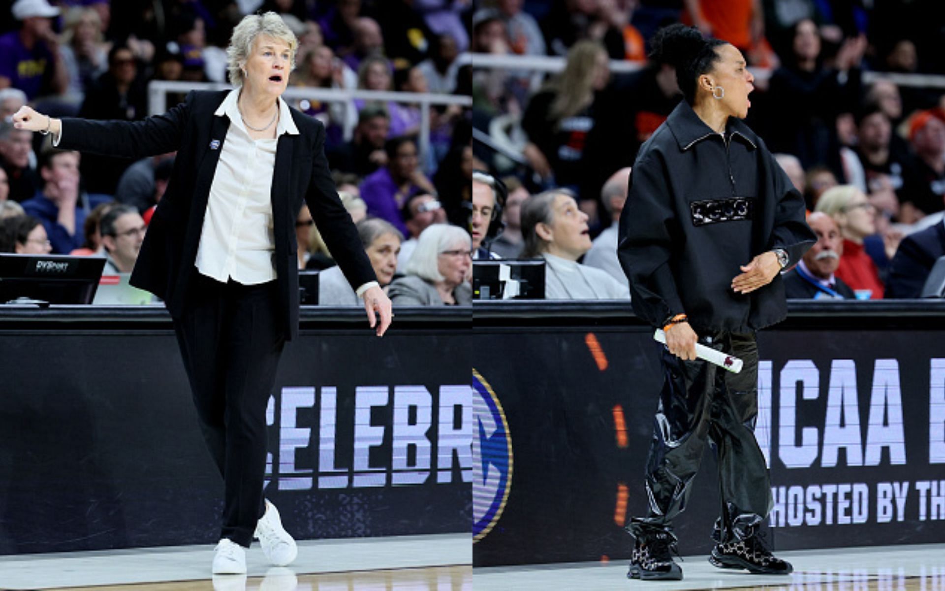 Lisa Bluder (left); Dawn Staley (right)