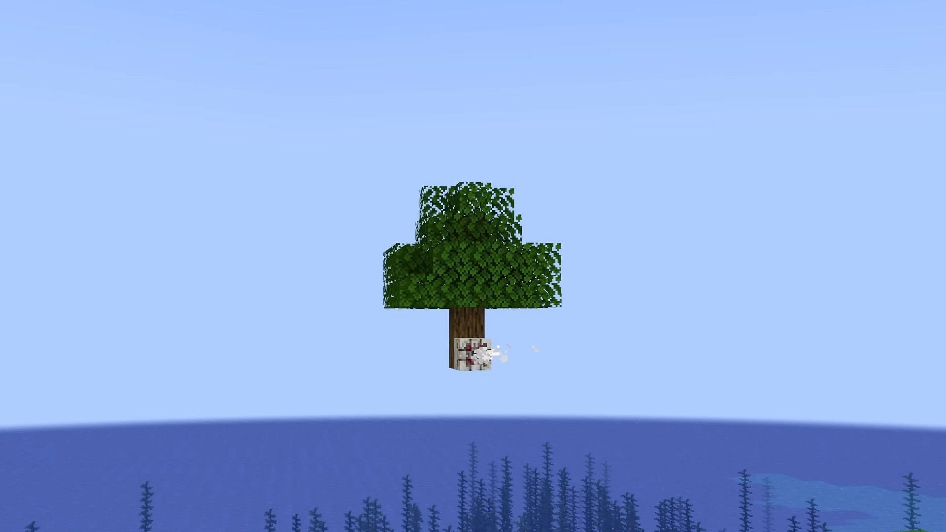 A floatater pushing a tree, showing its vast applications in Minecraft (Image via Mysticat/YouTube)