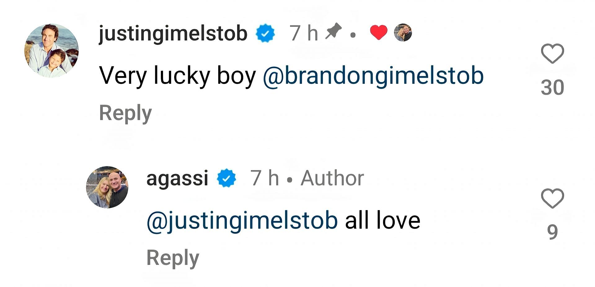 Screengrab of Justin Gimelstob&#039;s comment under Andre Agassi&#039;s post