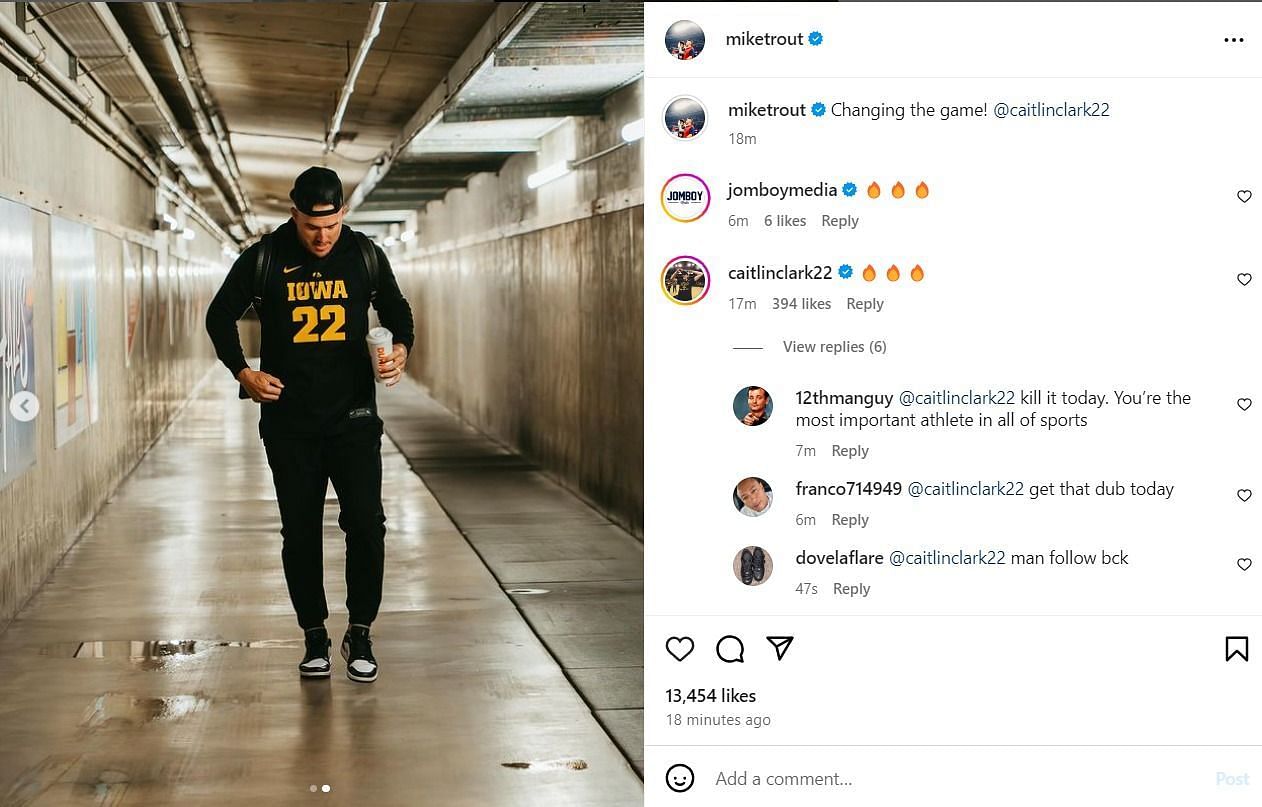 Mike Trout gets college basketball sensation Caitlin Clark's approval for  sporting her Iowa jersey