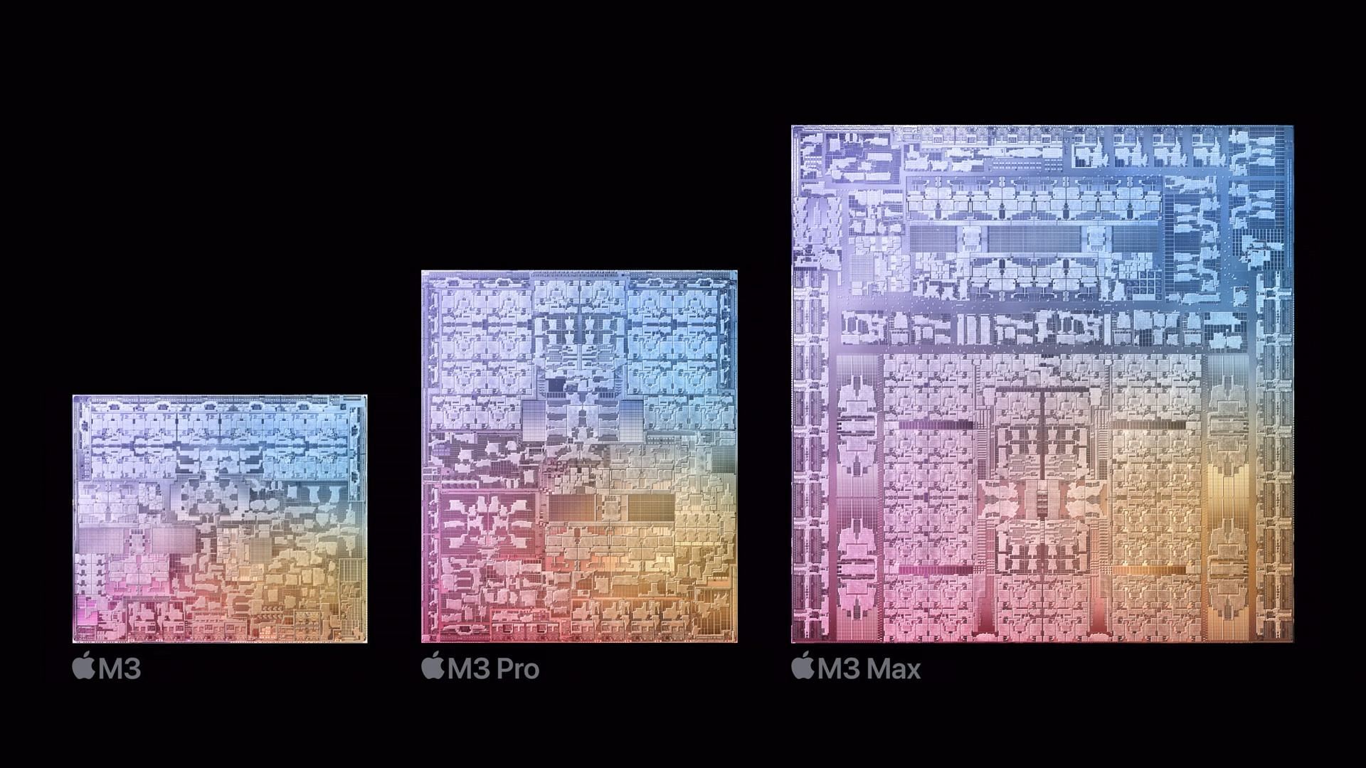 Apple MacBook M3 vs M3 Pro vs M3 Max chipsets (Image via Apple)