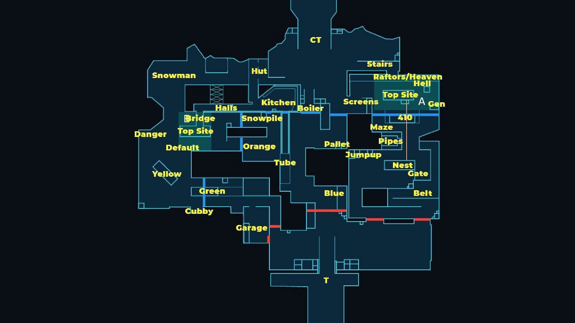 All callouts and map layout of Icebox (Image via Riot Games || Reddit@u/Shenslash)