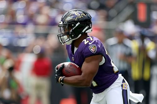 J.K. Dobbins during Houston Texans v Baltimore Ravens