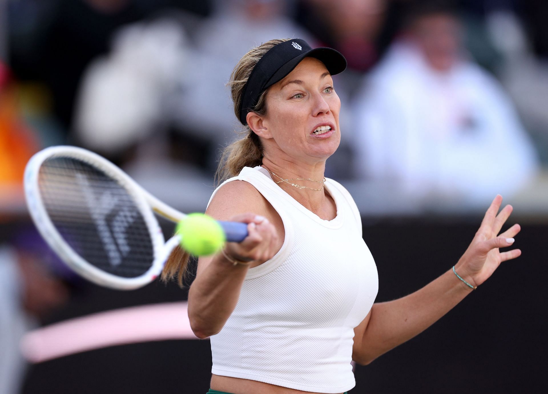 Danielle Collins hits a forehand at the Charleston Open