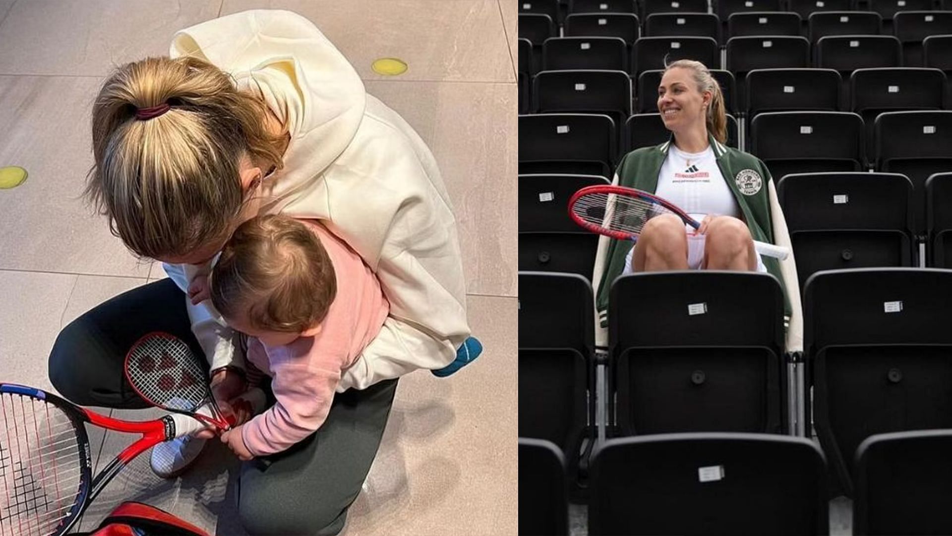 Angelique Kerber with her daughter Liana (left) and enjoying time at the stands