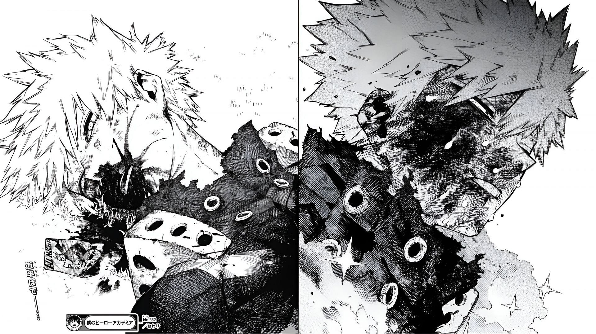 Katsuki Bakugo making a hair-close escape from death (Image via Bones)