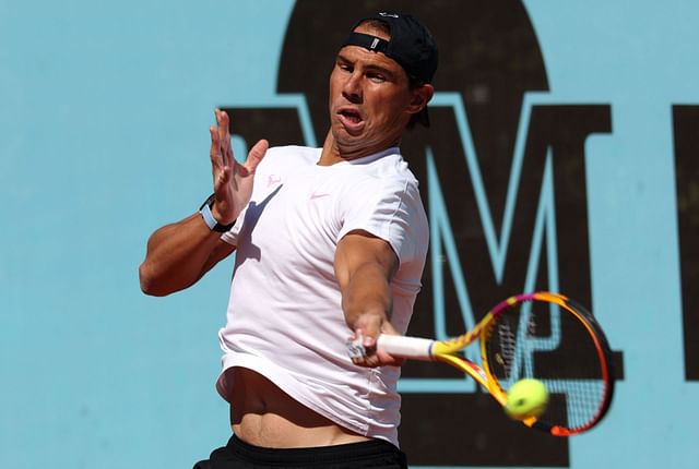 Rafael Nadal practicing for the 2024 Madrid Open