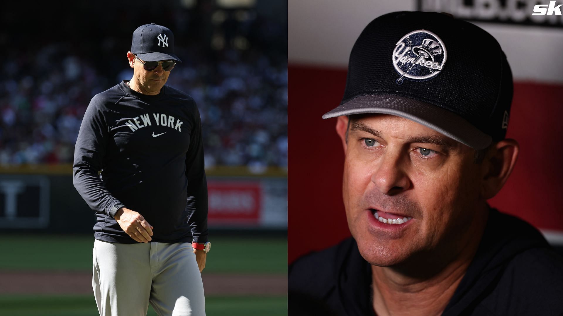 Aaron Boone of the New York Yankees walks back to the dugout during a game against the Arizona Diamondbacks at Chase Field