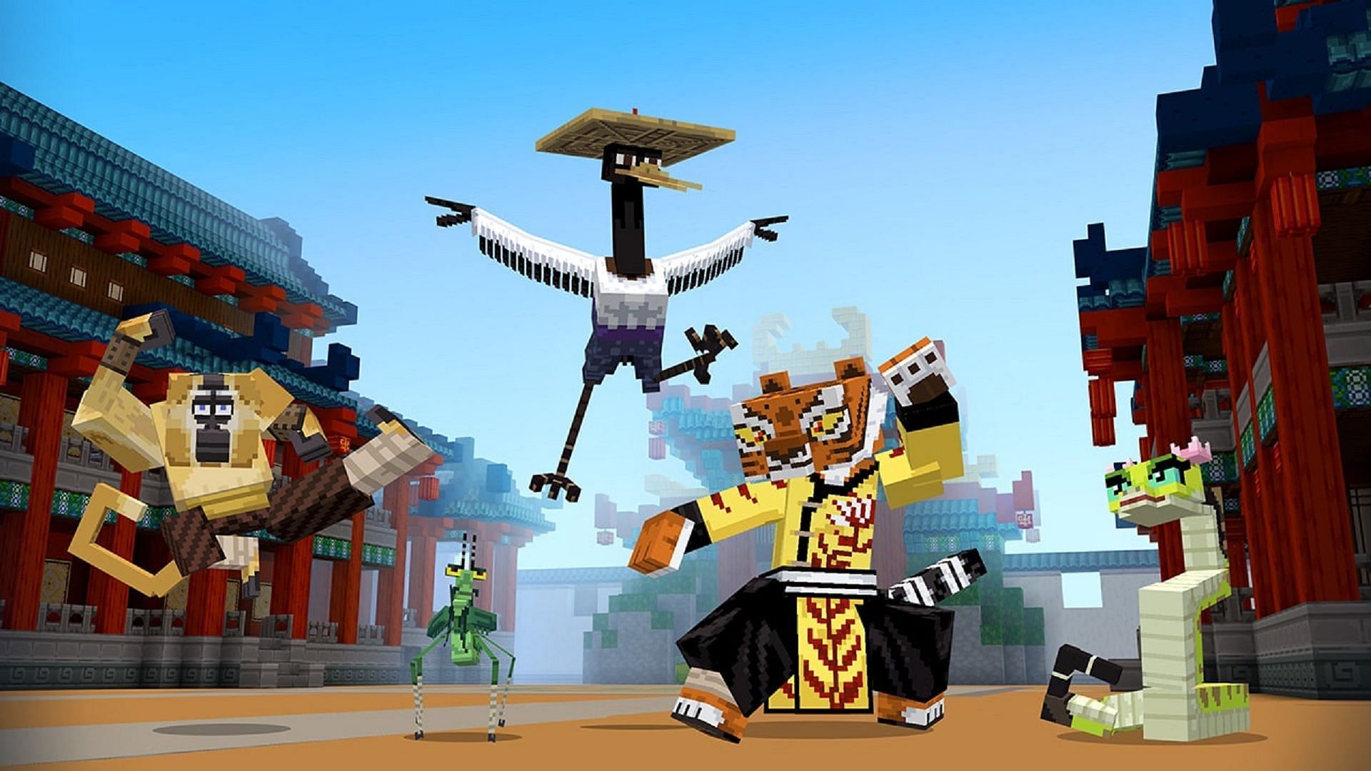 The Furious Five in the Minecraft X Kung Fu Panda DLC (Image via Mojang)