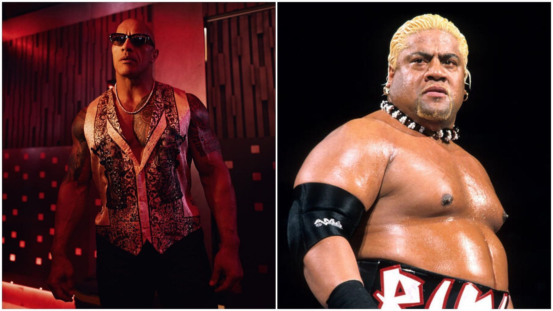 The Rock (left), and Rikishi (right)