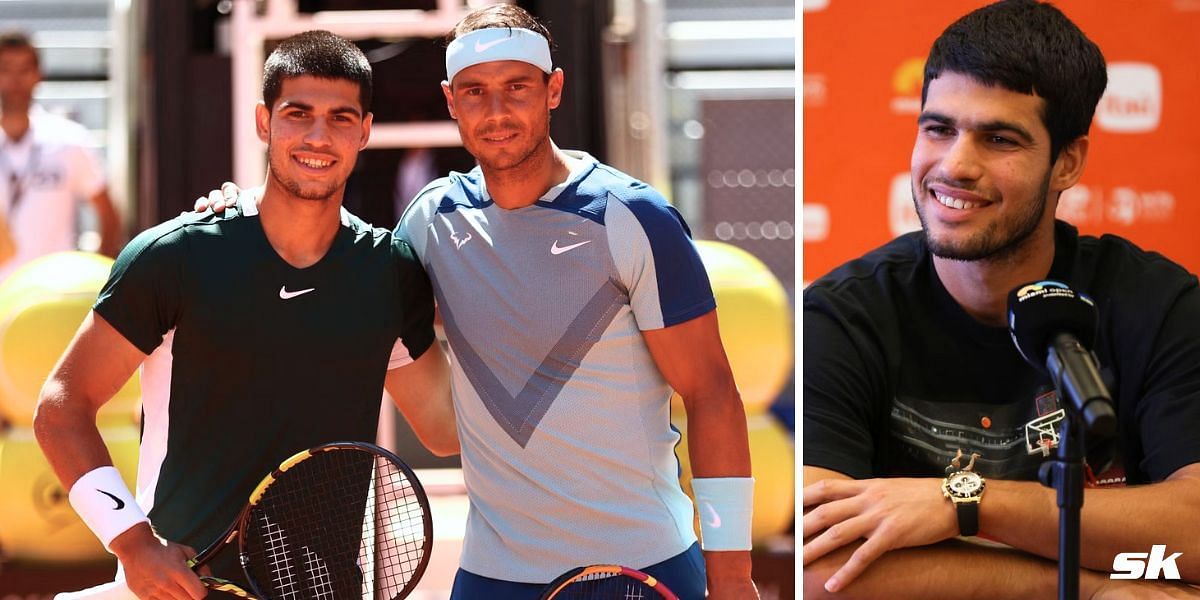 Carlos Alcaraz with Rafael Nadal (L)