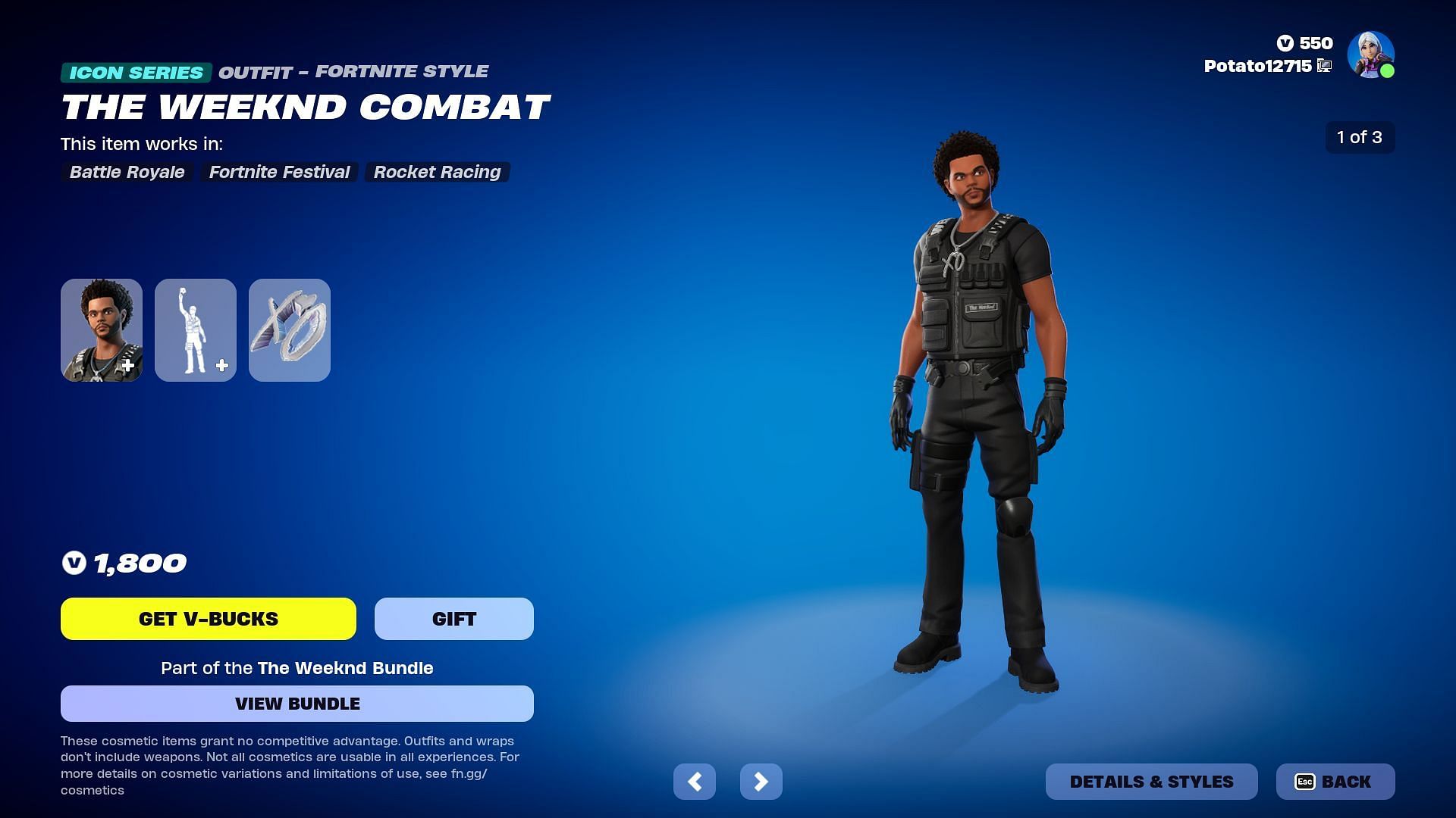 The Weeknd could be listed in the Item Shop until next week (Image via Epic Games)
