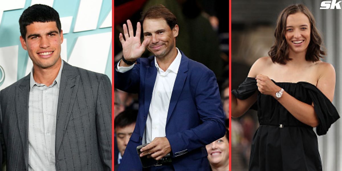 (From L-R) Carlos Alcaraz, Rafael Nadal and Iga Swiatek