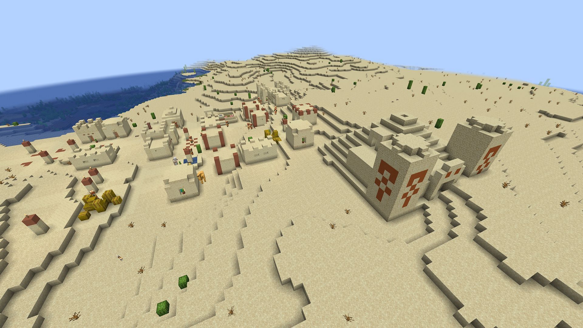 Desert temples and villages make these sandy expanses hospitable (Image via Mojang)