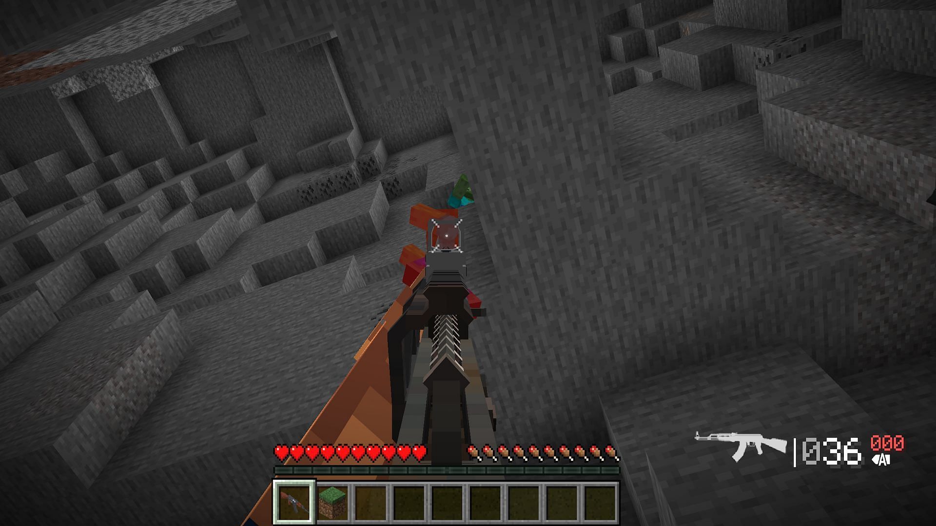 The Timeless and Classics Guns mod makes exploring caves a much safer experience (Image via Mojang)