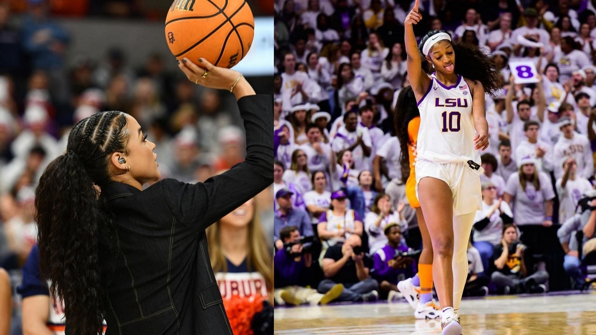 ESPN analyst Andraya Carter and LSU star Angel Reese 