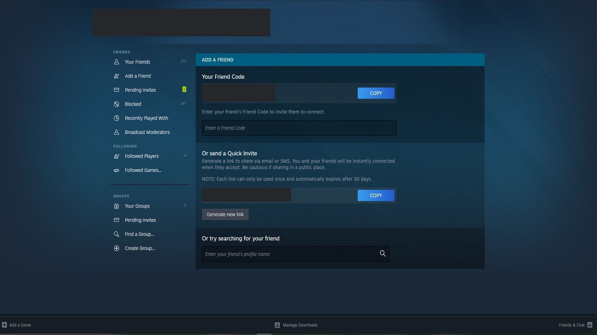 How to add friends in Apex Legends using Steam (Image via Valve)