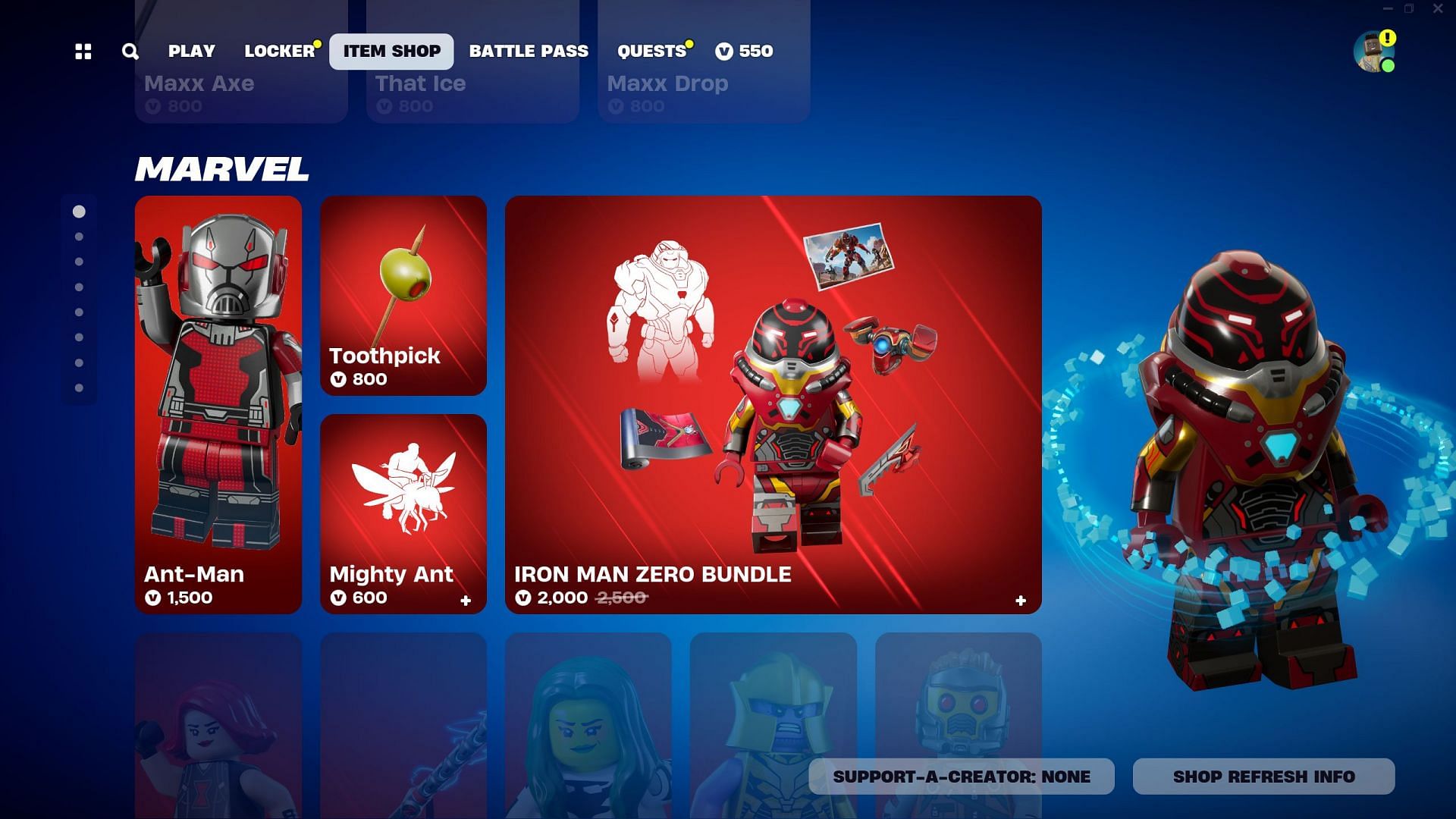 Iron Man Zero Skin is currently listed in the Item Shop (Image via Epic Games/Fortnite)