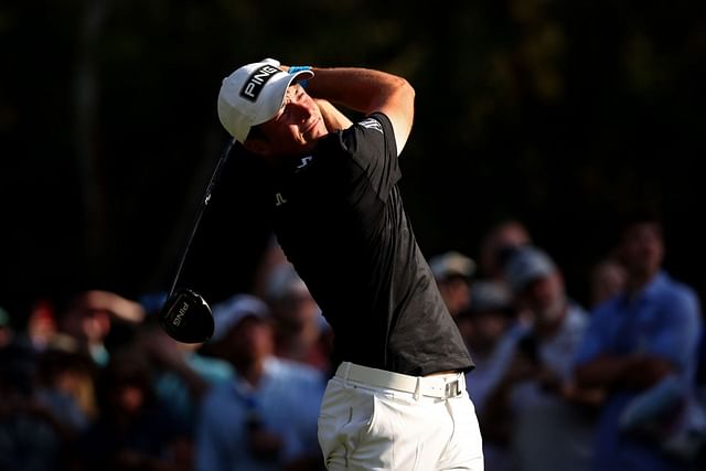 Viktor Hovland plays shot during the Players Championship - Round Two