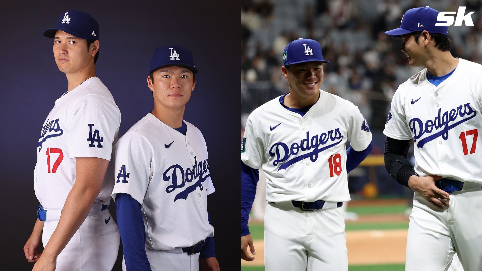 Shohei Ohtani teases Yoshinobu Yamamoto in the dugout during Dodgers game 