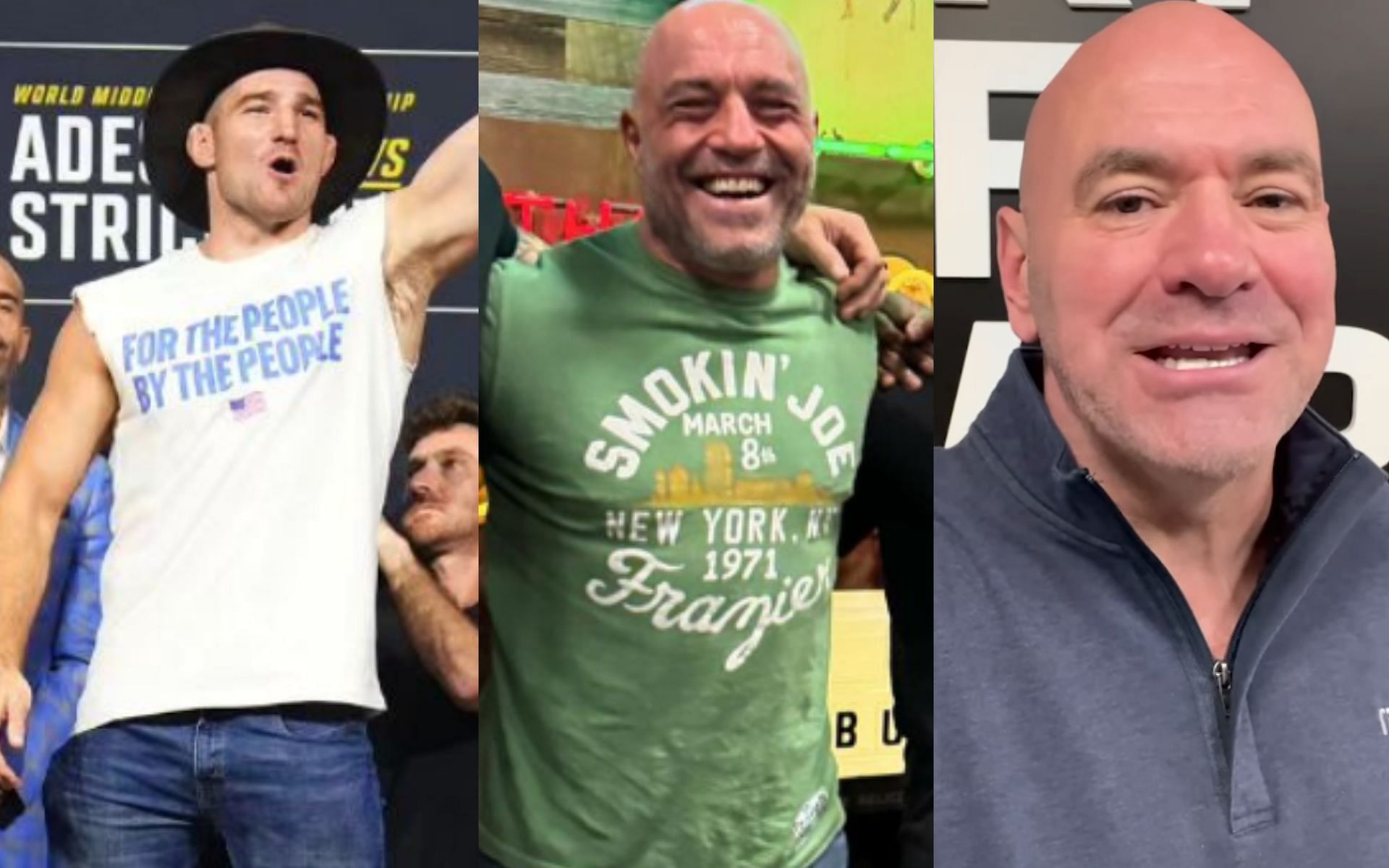 Sean Strickland (left), Joe Rogan (centre), Dana White [Images courtesy of @stricklandmma, @danawhite &amp; @joerogan on Instagram]