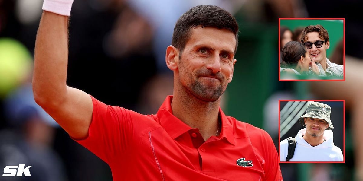 Lando Norris and George Russell attend Novak Djokovic