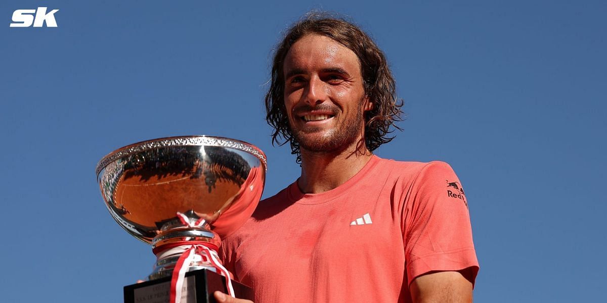 Stefanos Tsitsipas with the trophy after winning Monte-Carlo Masters