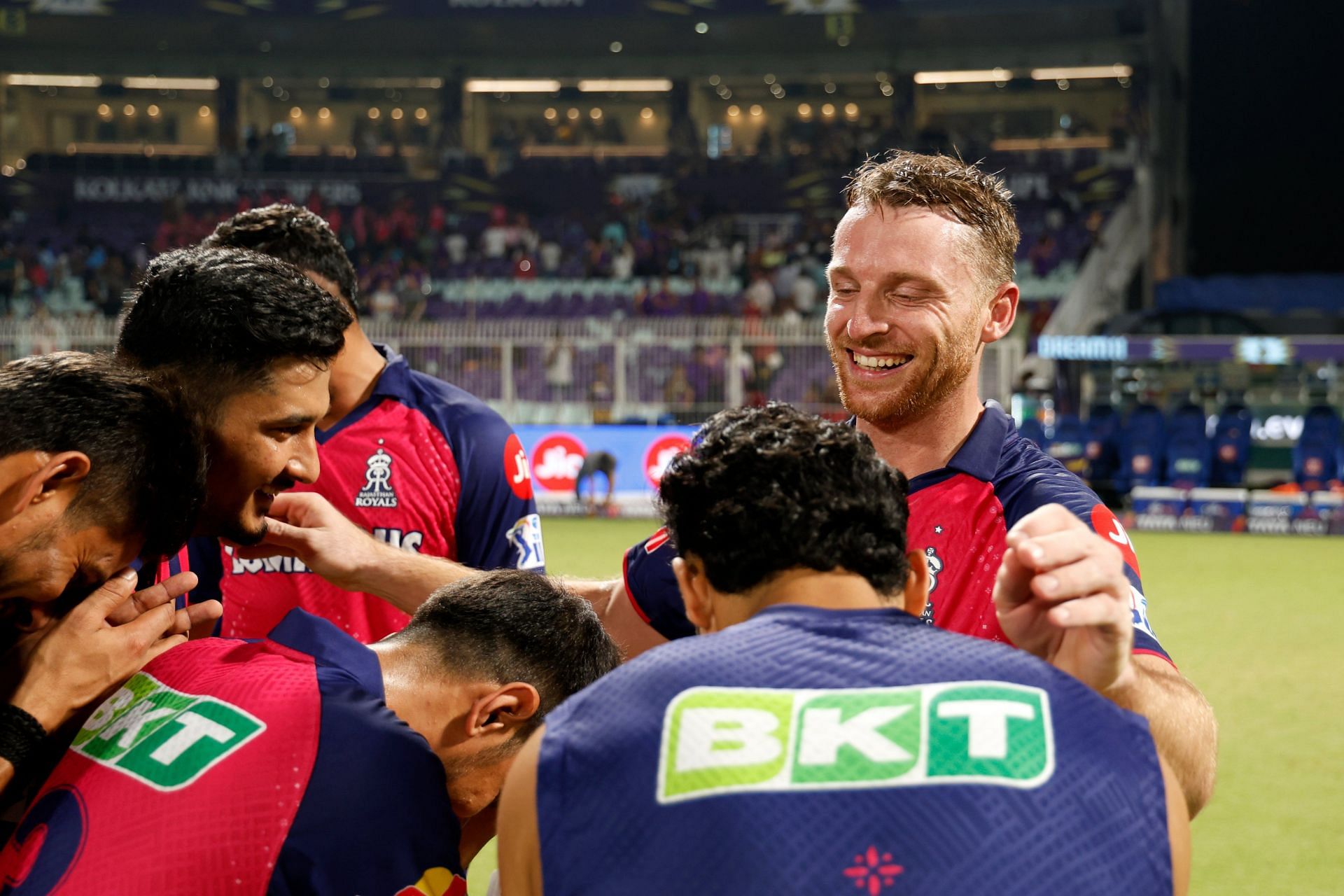 Teammates bow down to Jos Buttler after his heroics. (Credits: Twitter)