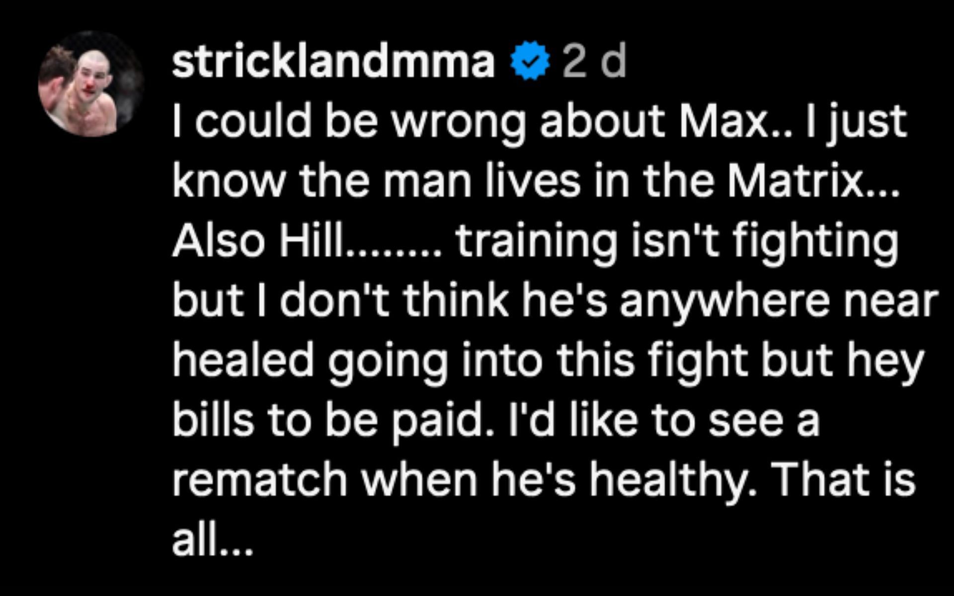 Strickland explains his UFC 300 predictions. [via Instagram]