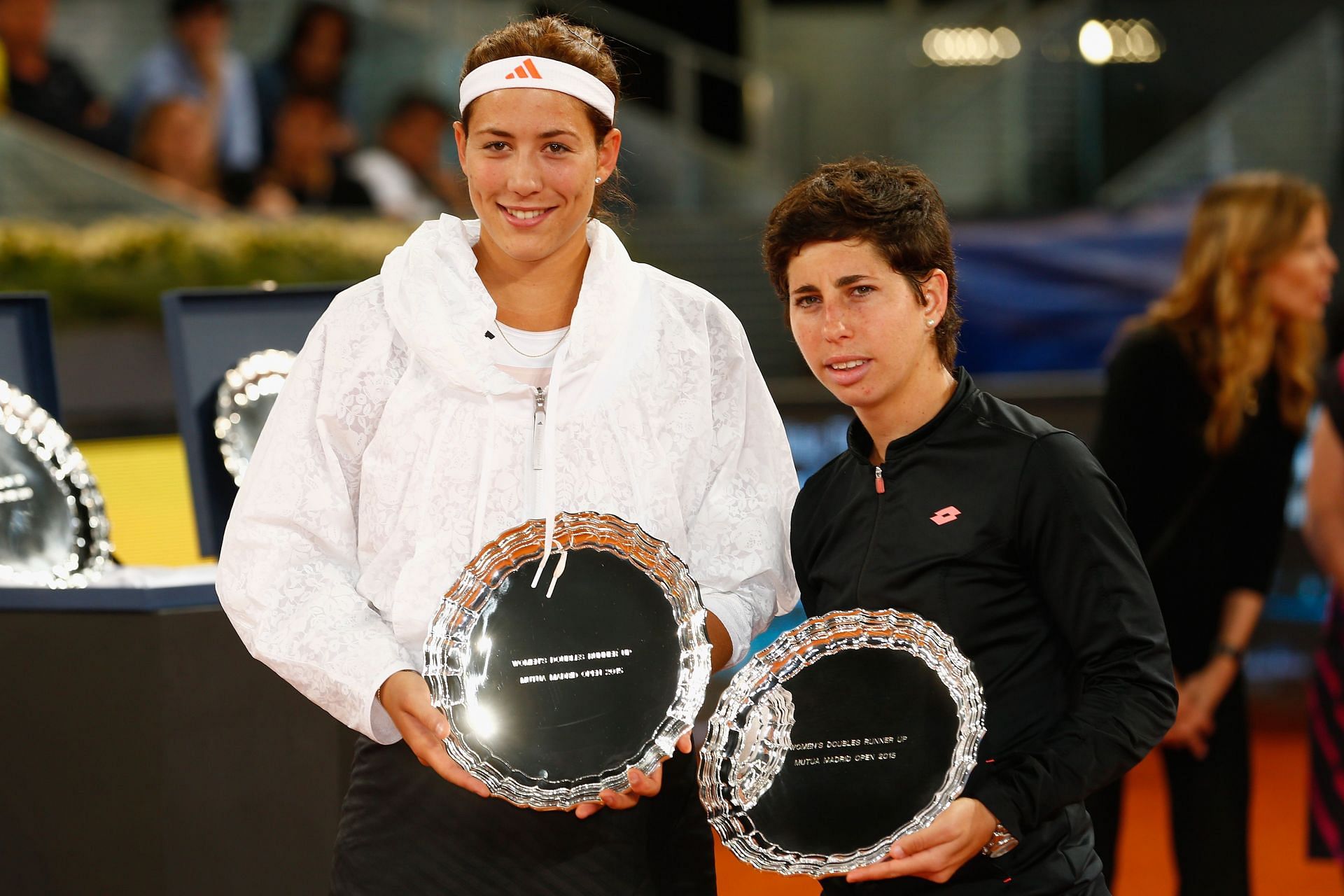 Garbine Muguruza and Carla Suarez Navarro at the 2015 Madrid Open.