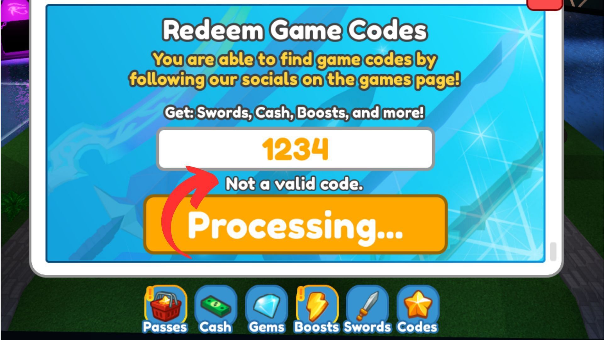 Sword Factory X invalid code issue (Image via Roblox || Sportskeeda)