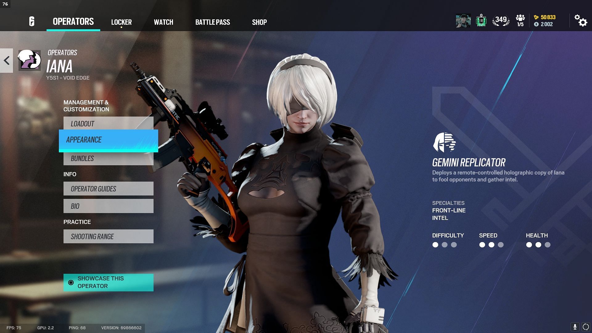 Iana featured as 2B in Rainbow Six Siege Elite skin (Image via Ubisoft)