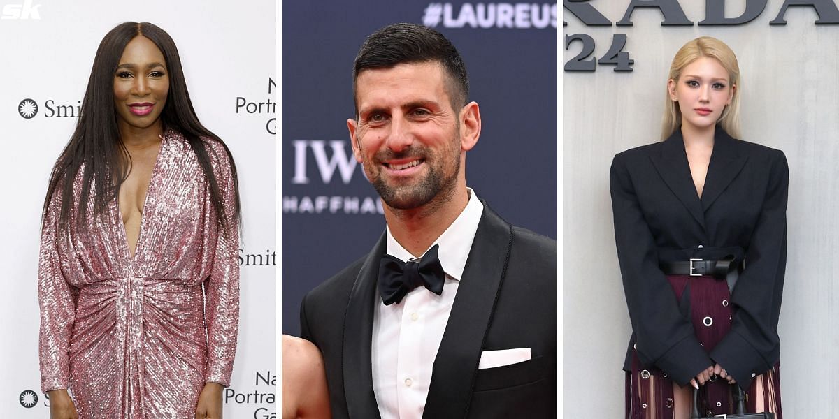 Venus Williams(L), Novak Djokovic and Somi(R) 