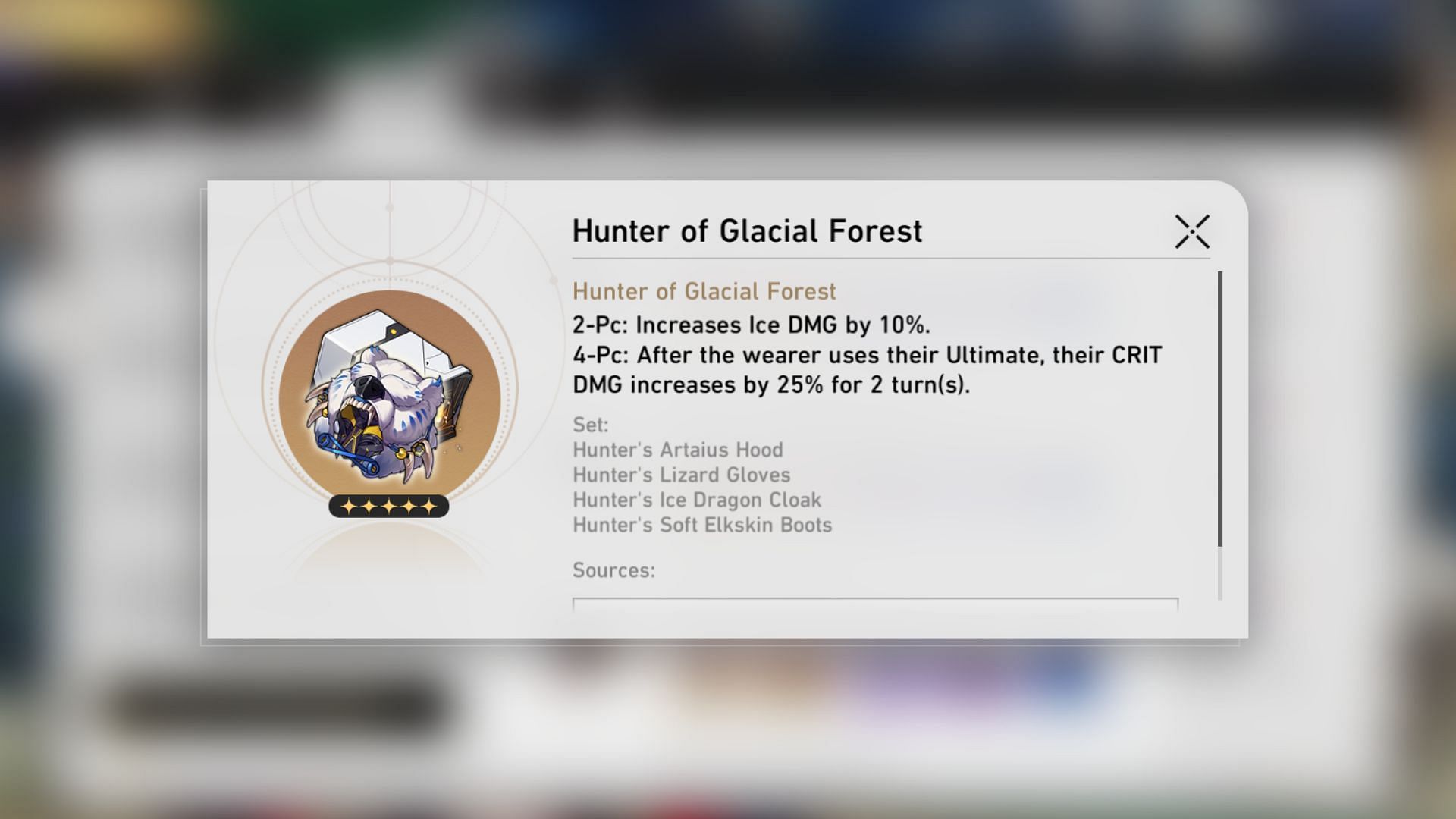 The Hunter of Glacial Forest Relic set (Image via HoYoverse)