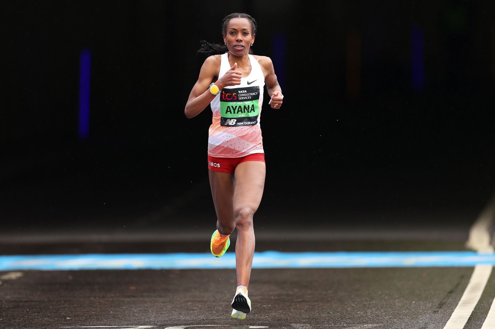 Almaz Ayana pictured at the 2023 TCS London Marathon