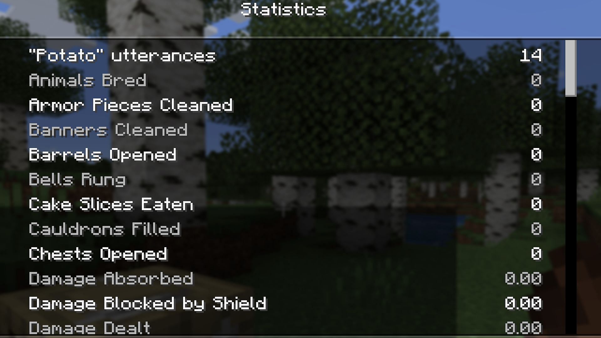 The new potato statistics might not ever be seen if the menu is never checked (Image via Mojang)