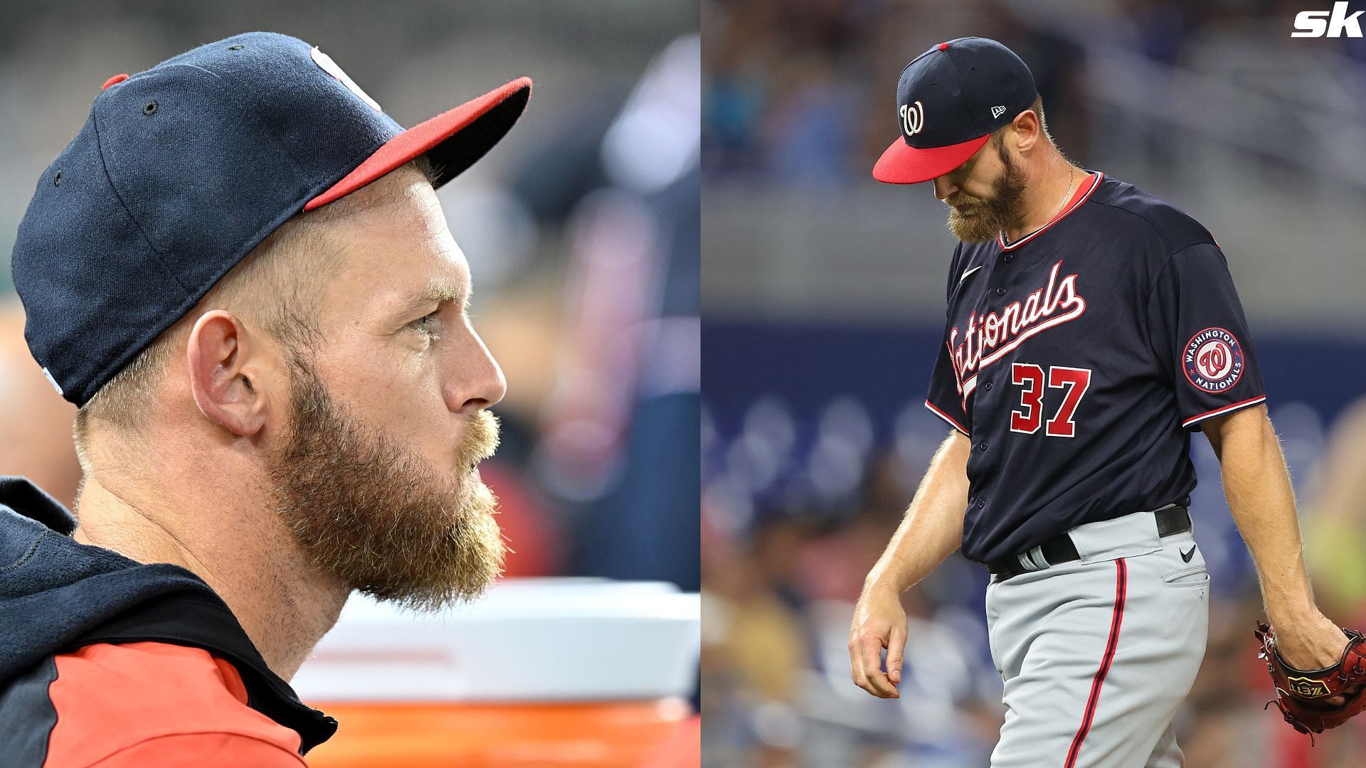 Stephen Strasburg of the Washington Nationals looks on during a game against the Colorado Rockies at Nationals Park