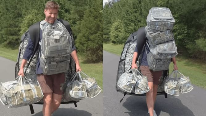 "Ultimate Flex": Fans react to MrBeast trying to sprint with more than $100,000 in cash strapped to his body
