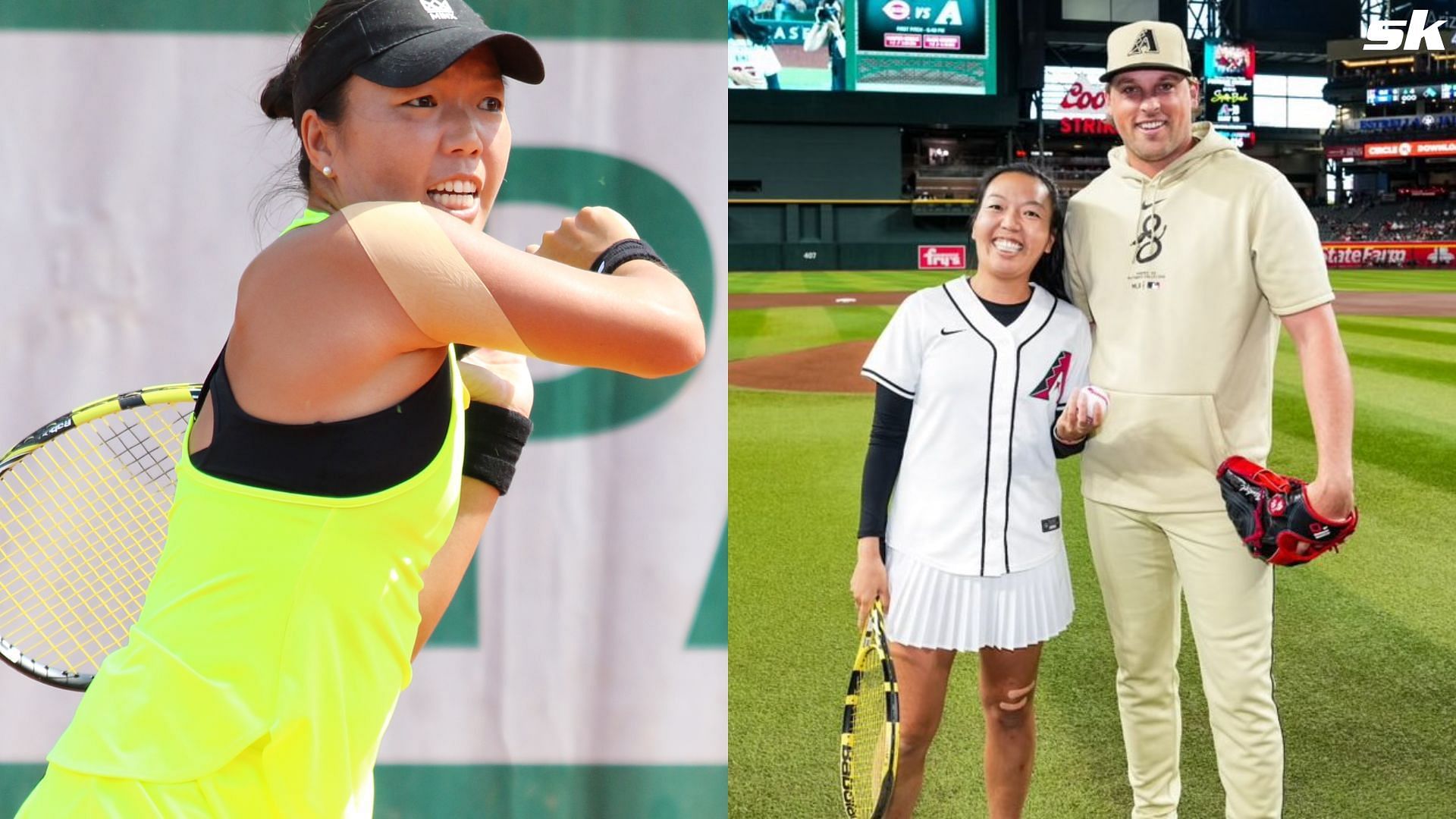 Vania King delivers unique first pitch with a tennis racquet 