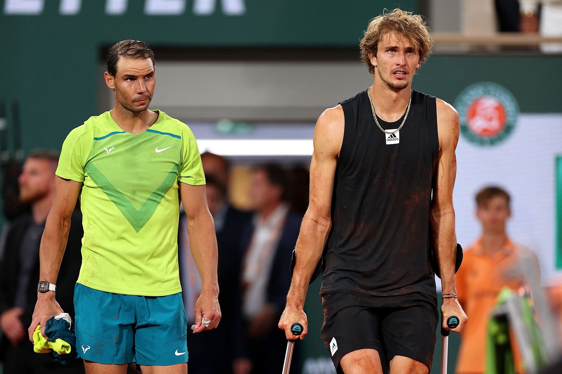 Rafael Nadal (L) and Alexander Zverev pictured at the 2022 French Open (Image Source: Getty)