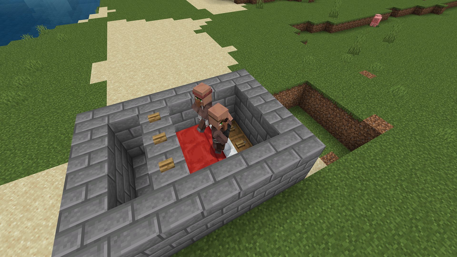 Getting villagers into the farm is the most difficult part of the process (Image via Mojang)