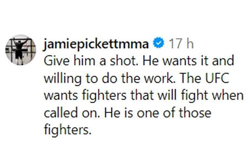 Jamie Pickett's reaction to Kris Moutinho's statement