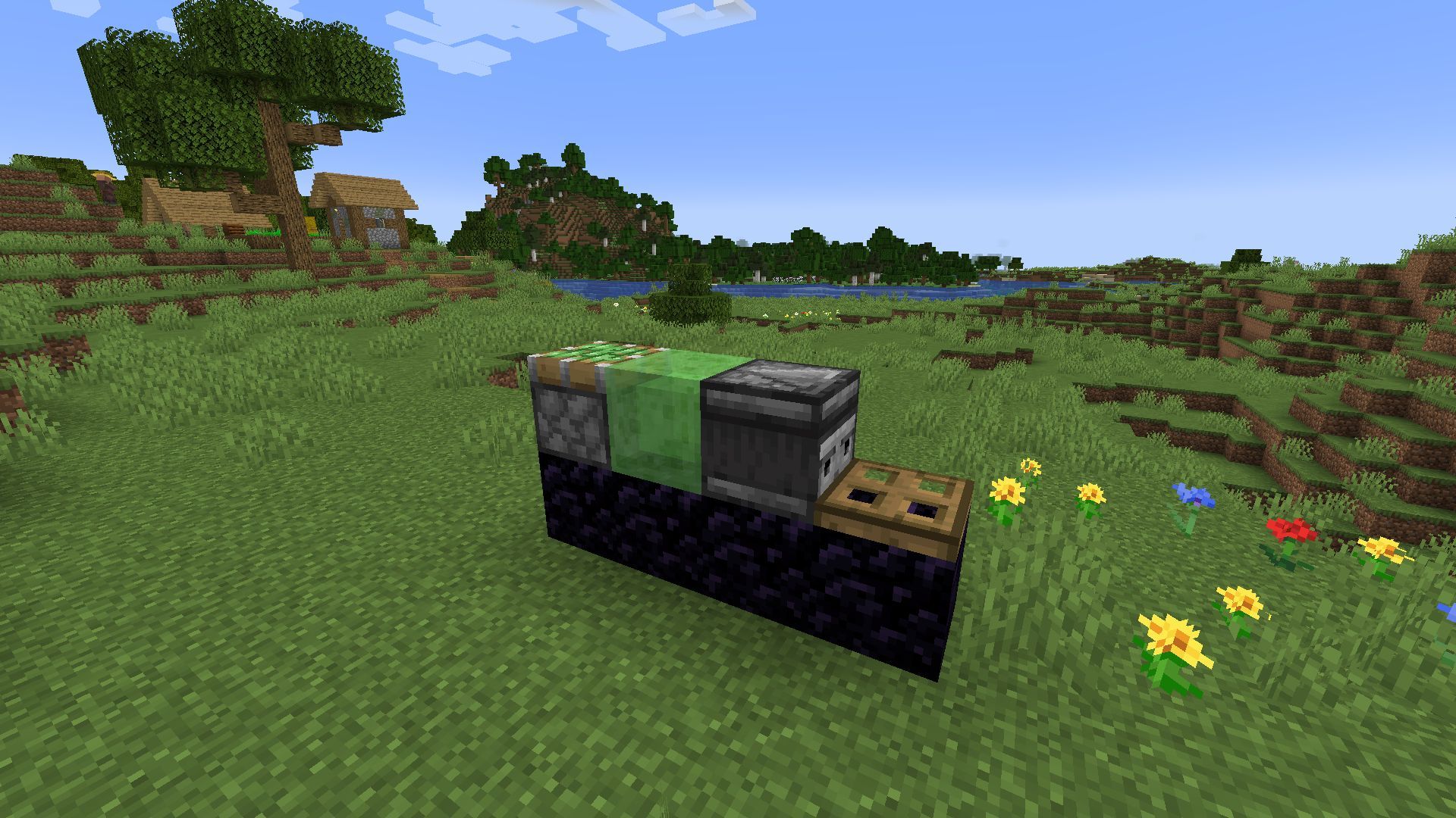 The finished first row of the vertical flying machine (Image via Mojang)