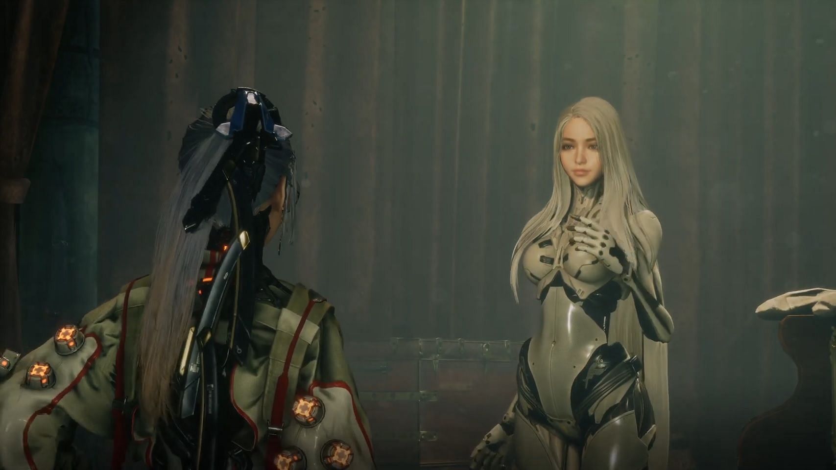 Enya interacting with Eve during the side quest Looking At You in Stellar Blade (Image via Sony Interactive Entertainment)